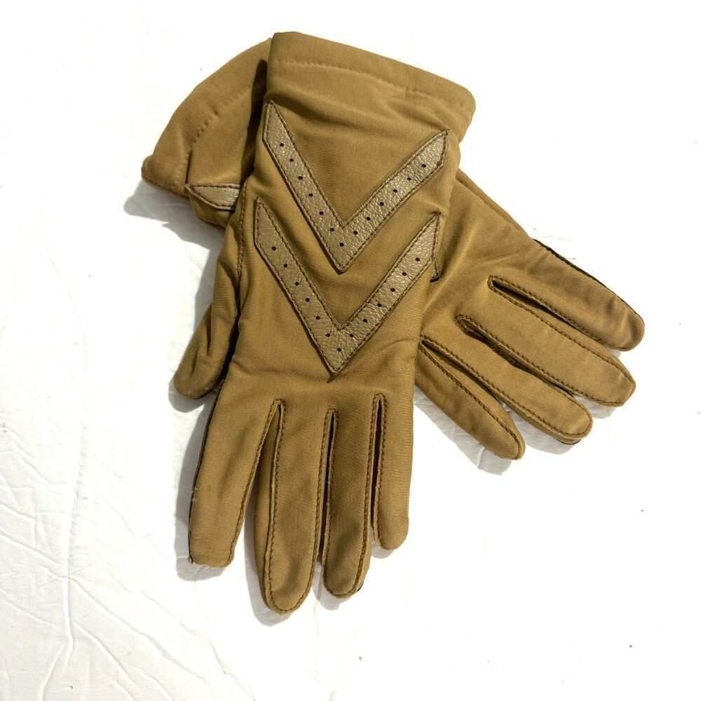 Vintage Driving Gloves Vegan Leather Tan Brown Womens Winter Warm Stretch Lined